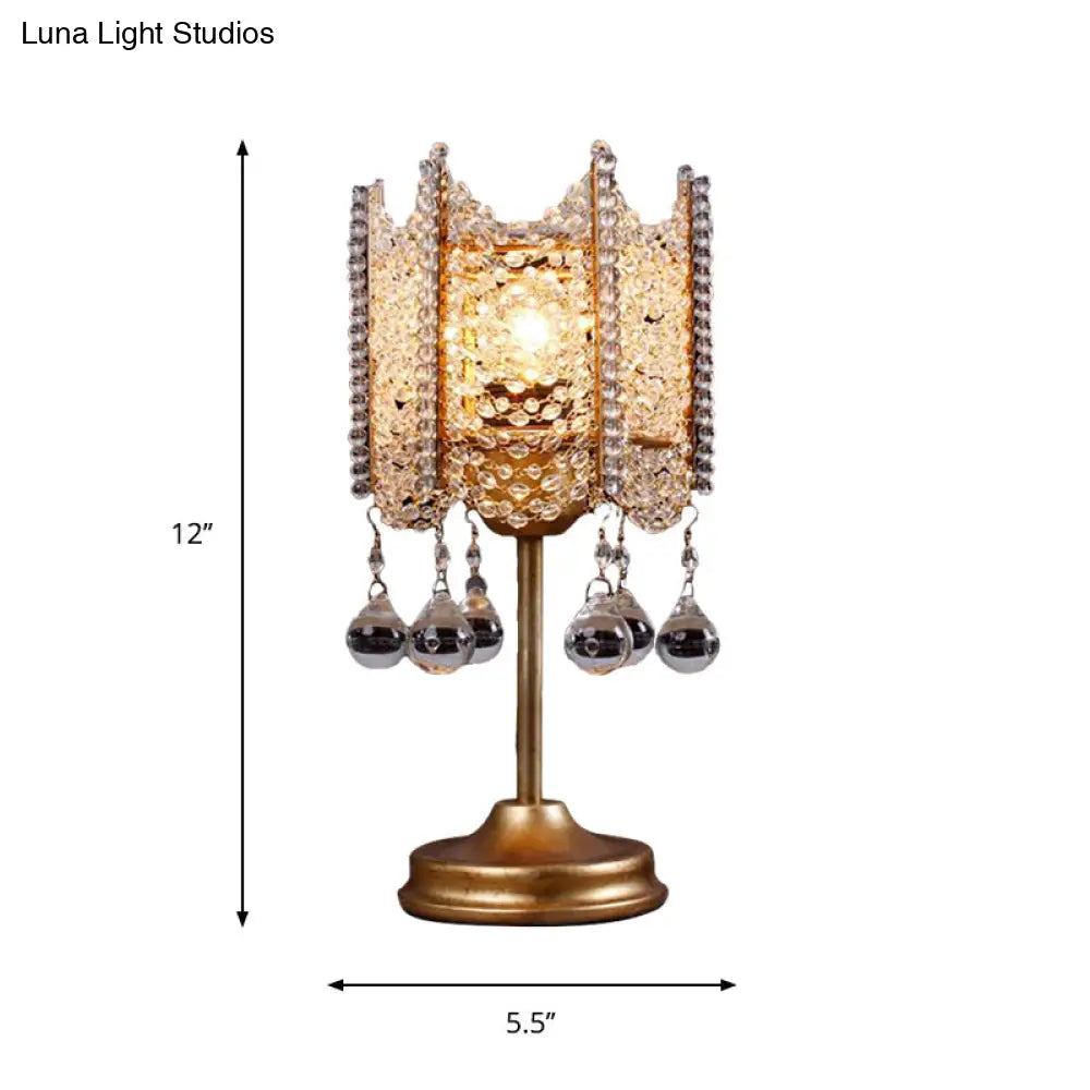 Hexagonal Crystal Strand Table Light - Traditional Bedroom Nightstand Lighting In Silver/Gold