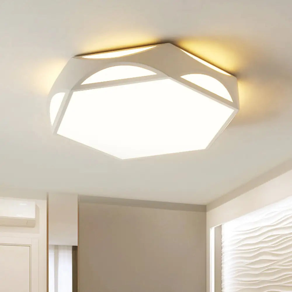 Hexagonal Led Ceiling Light With Acrylic Diffuser And Modern Black/White Iron Finish White