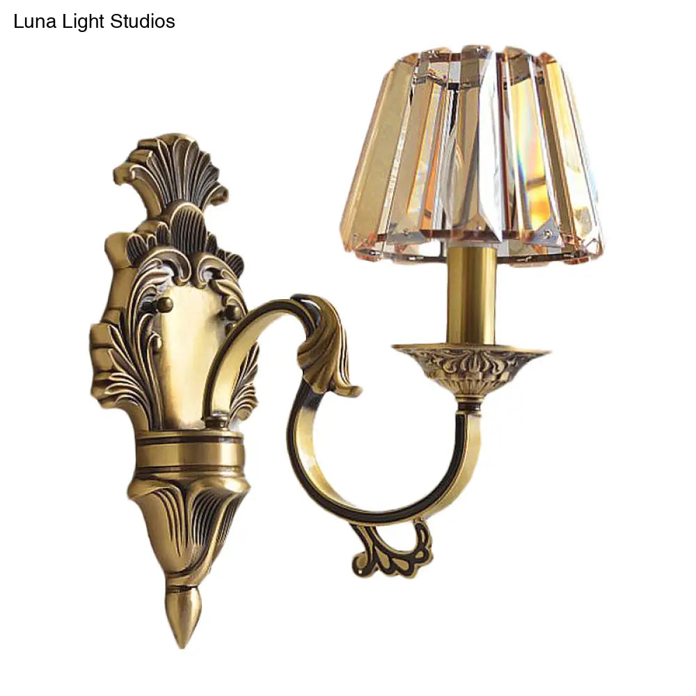 Hotel Wall Mounted Brass Wavy Arm Lamp Kit With Cone Crystal Shade