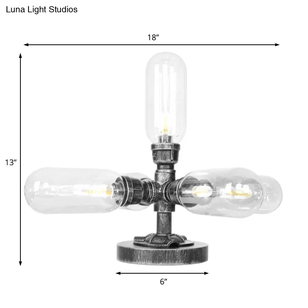 Industrial Antique Black Glass Desk Lamp | 4/5-Light Clear/Amber Capsule Living Room Task Lighting