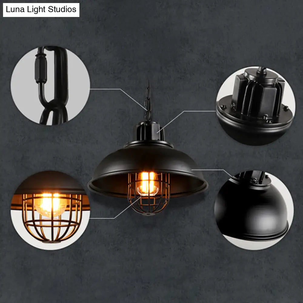 Industrial Black Metal Pendant Light Fixture For Dining Room Ceiling - Wire Cage Hanging Luminaire
