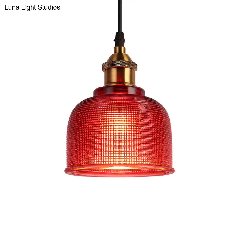 Industrial Brass Prismatic Glass Dome Pendant Light In Red/Bronze/Blue