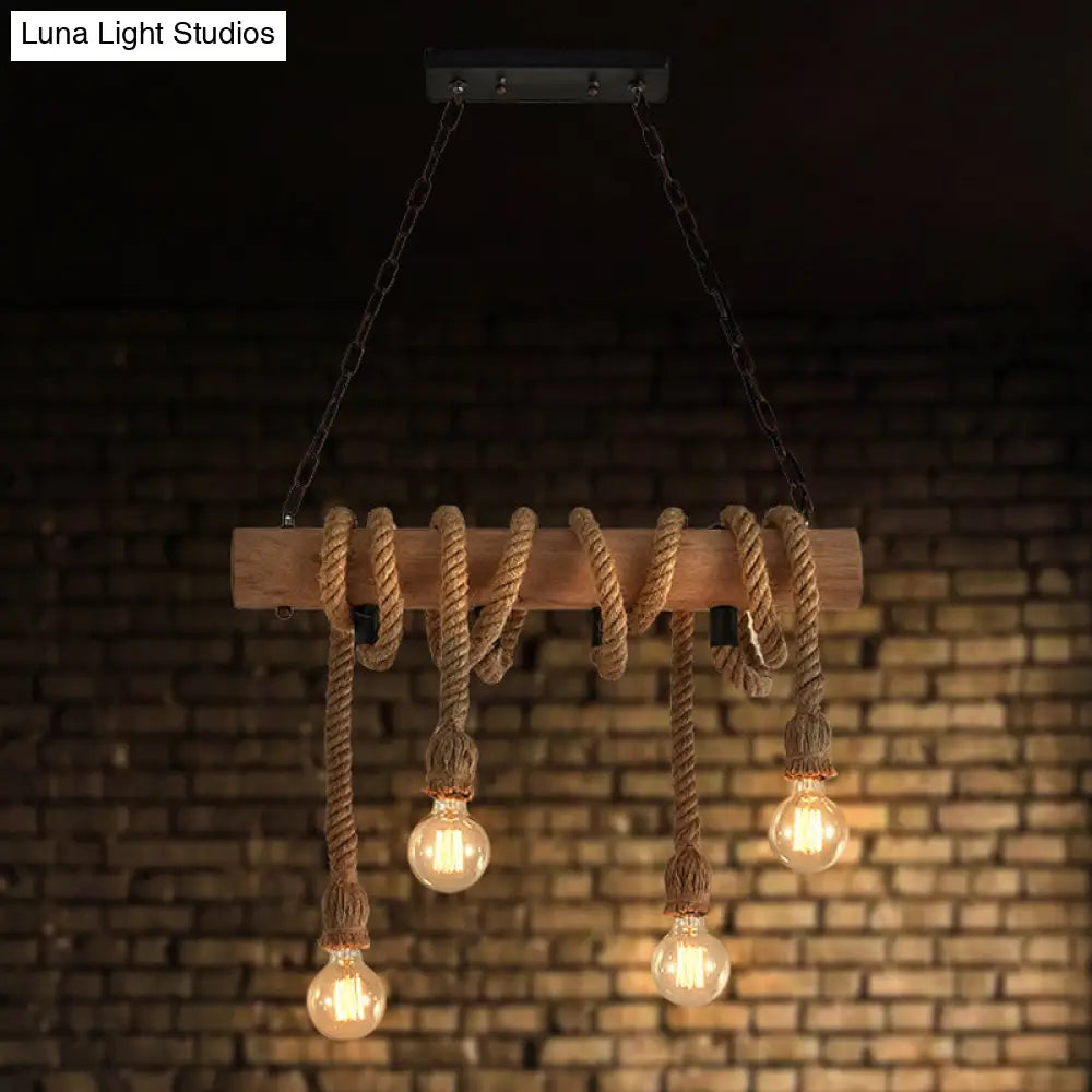 Industrial Brown Pendant Light With 4 Rope Lights - Perfect For Restaurants And Warehouses