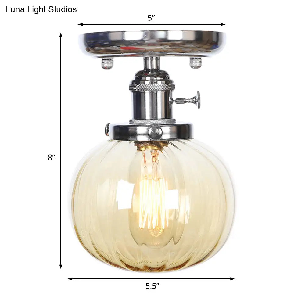 Industrial Chrome Ceiling Mount Light With Clear/Amber Glass Globe For Dining Room
