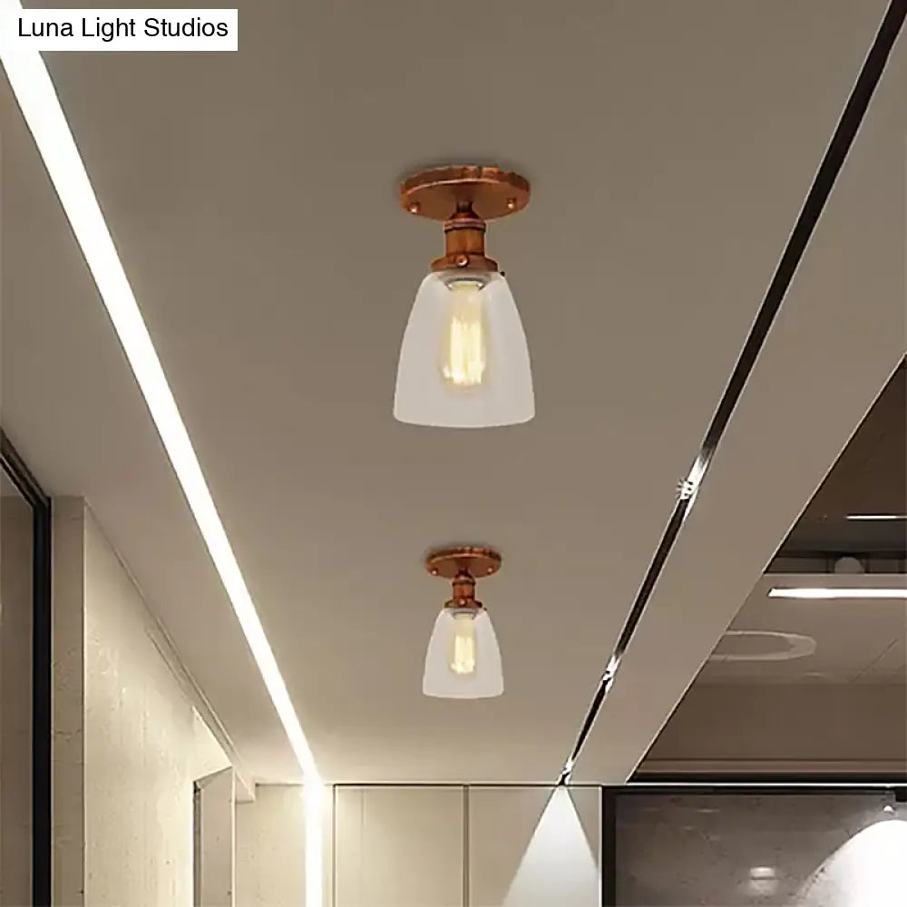 Industrial Clear Glass Conical Semi Flush Light For Foyer - Brass/Copper/Rust Ceiling Mount Fixture
