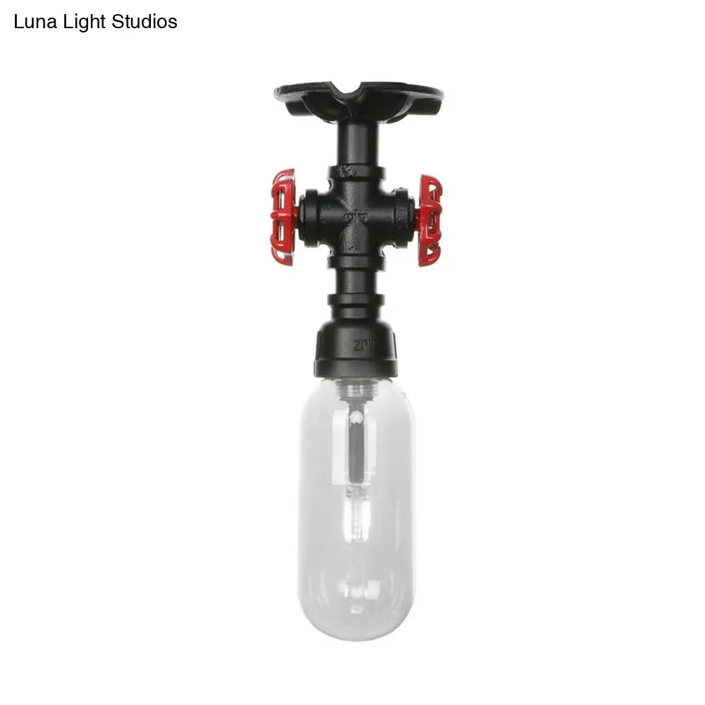 Industrial Clear Glass Semi - Flush Ceiling Light With Pipe Design