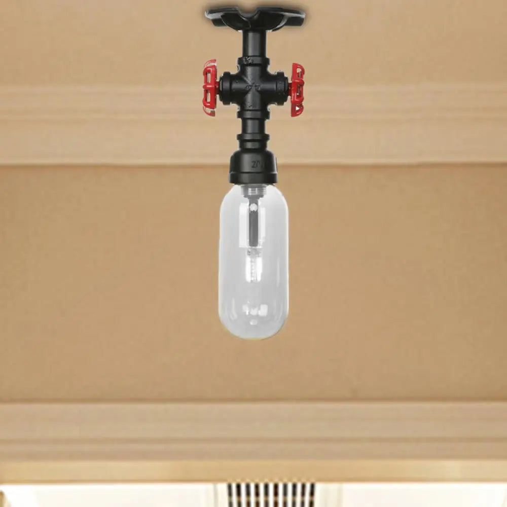 Industrial Clear Glass Semi - Flush Ceiling Light With Pipe Design Black / A