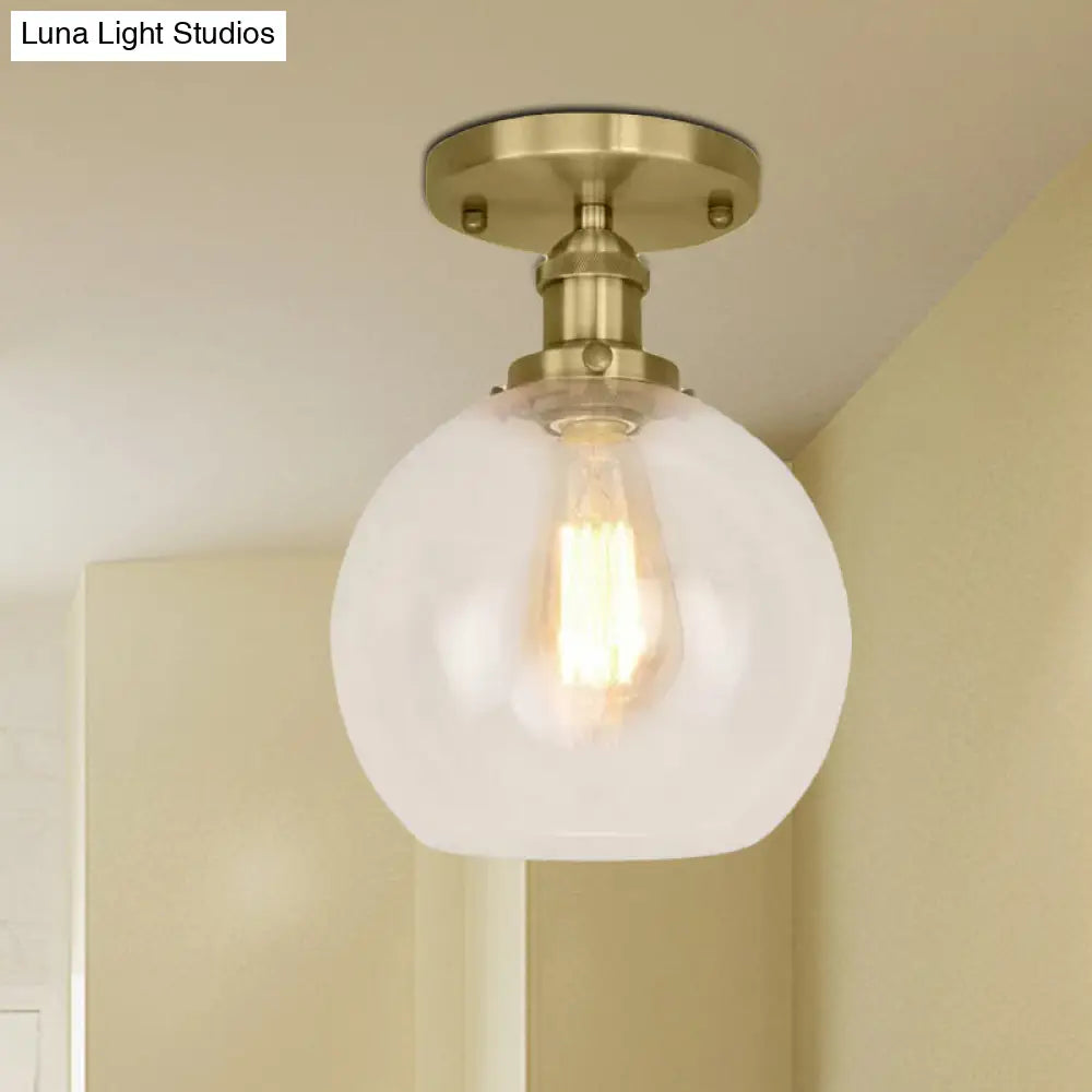 Industrial Clear Glass Spherical Balcony Ceiling Light Fixture – Black/Brass/Copper
