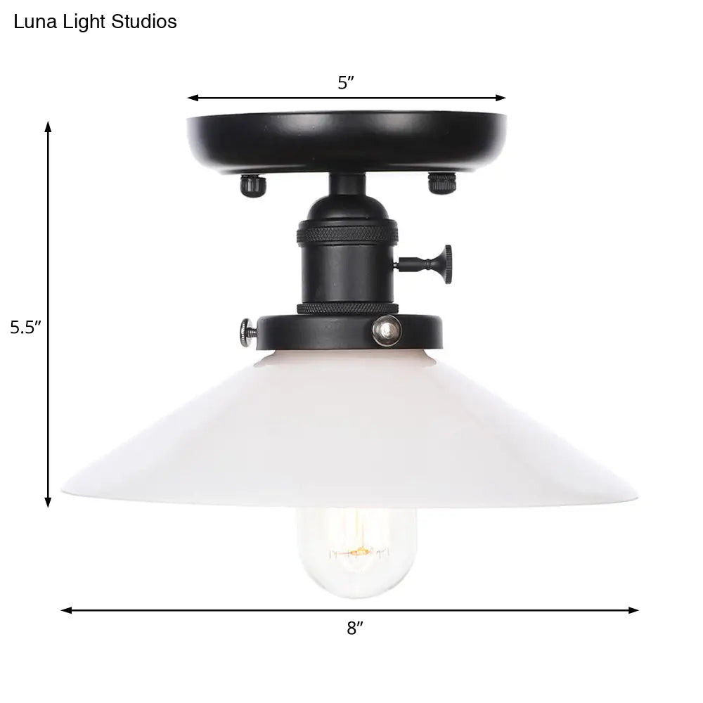 Industrial Cone/Saucer Ceiling Light Fixture - Clear/White Semi Flush For Dining Room