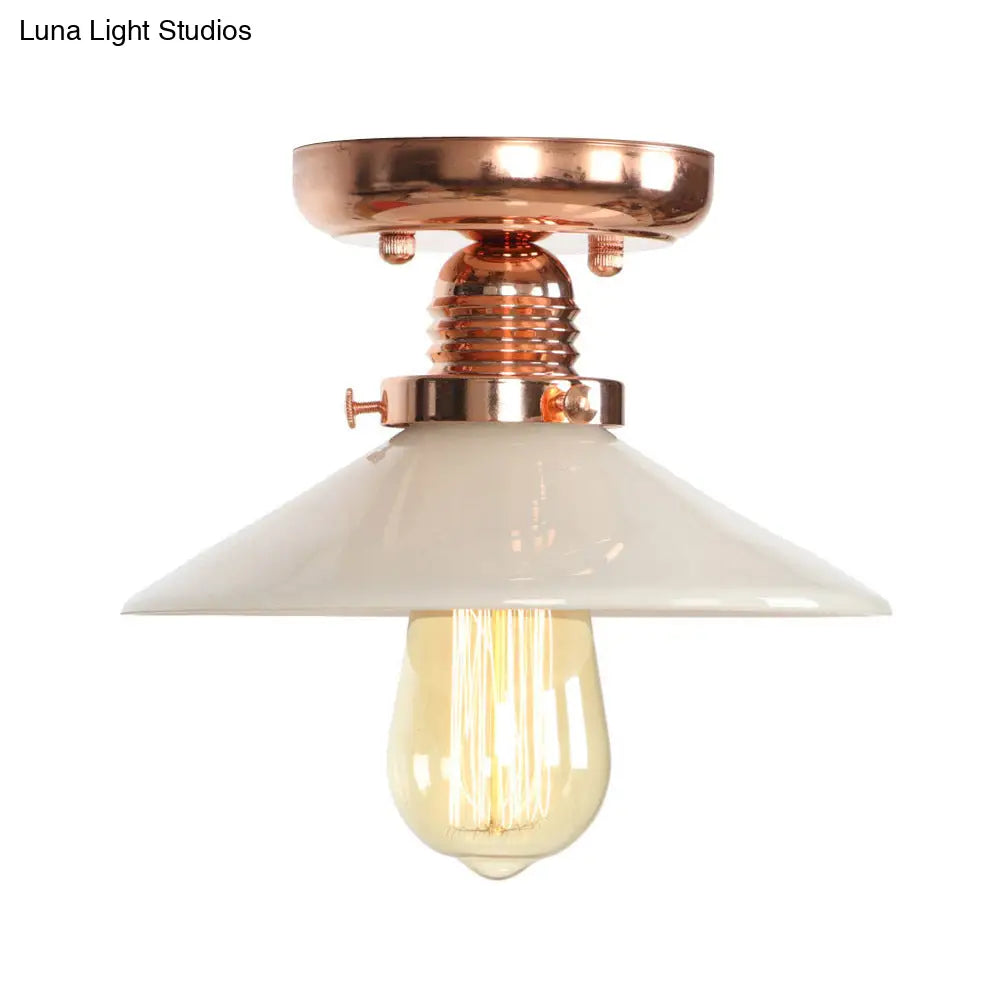 Industrial Copper Ceiling Light With Semi Flush Mount And Frosted Glass