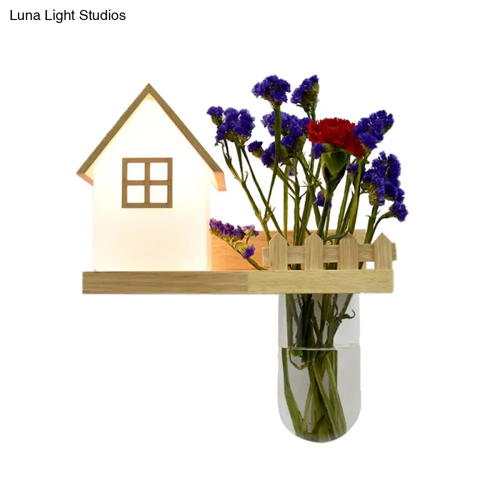 Industrial Cream Glass Led Wall Light For Restaurants Wood House Sconce Lighting - Left/Right