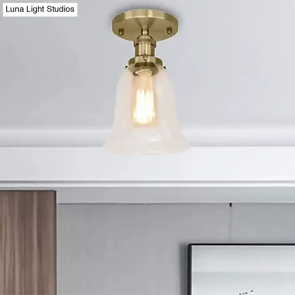 Industrial Flared Glass Semi Flush Mount Light With Clear Bulb In Black/Bronze/Copper