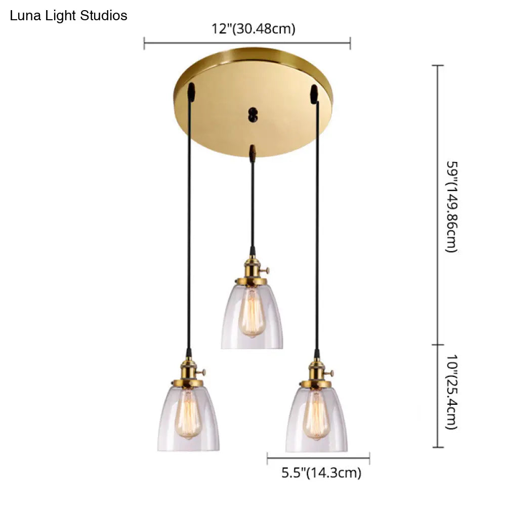 Industrial Glass Pendant Lights For Bar - 3 Tapered Pendants On Hanging Cord