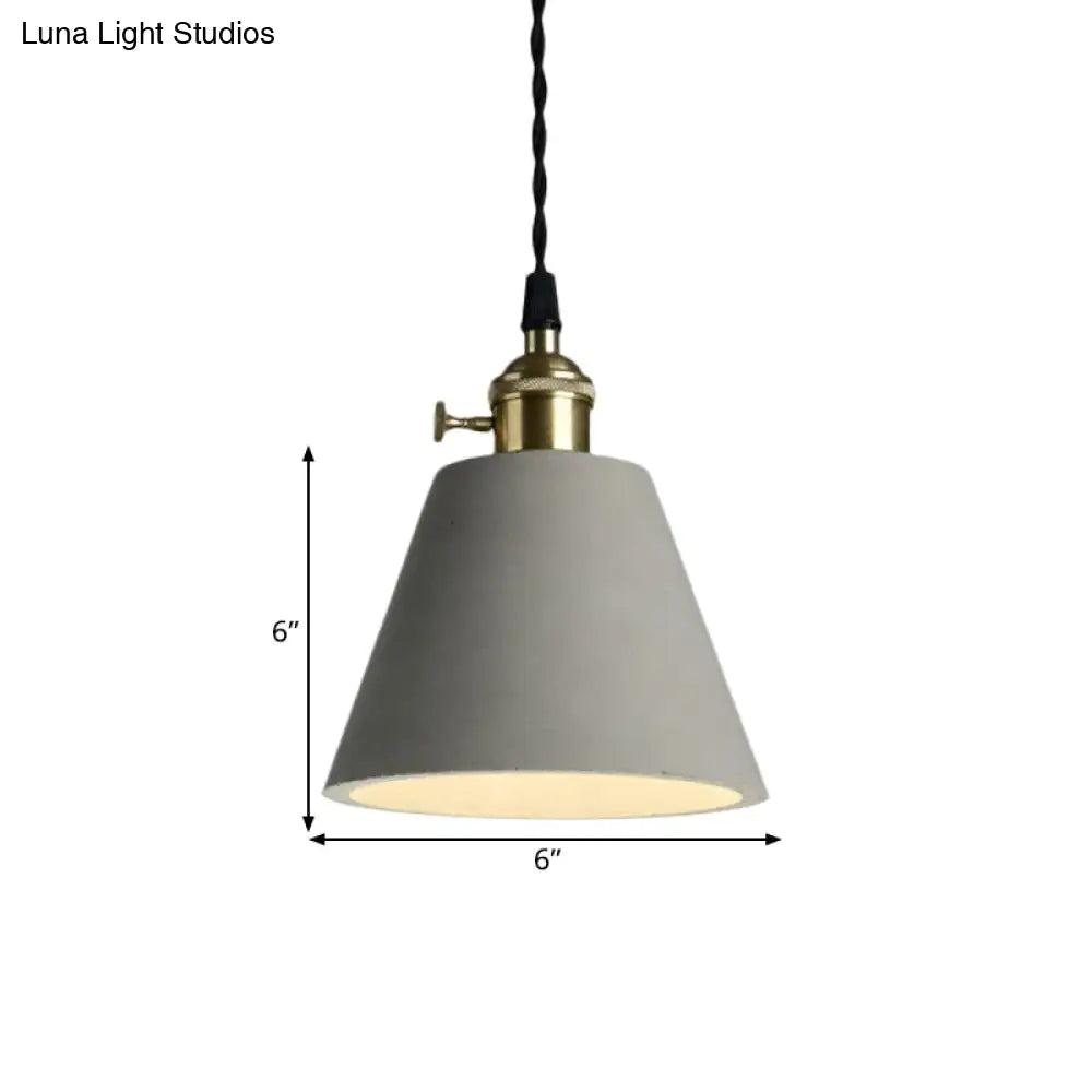 Industrial Gray Cement And Metal Pendant Lighting Fixture - 1 Light Cone/Round Design Ideal For