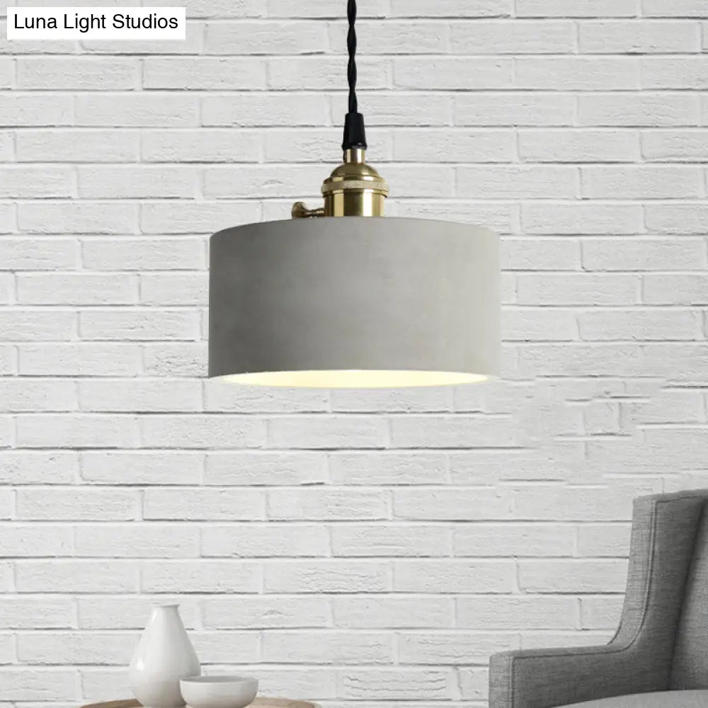 Industrial Gray Cement And Metal Pendant Lighting Fixture - 1 Light Cone/Round Design Ideal For