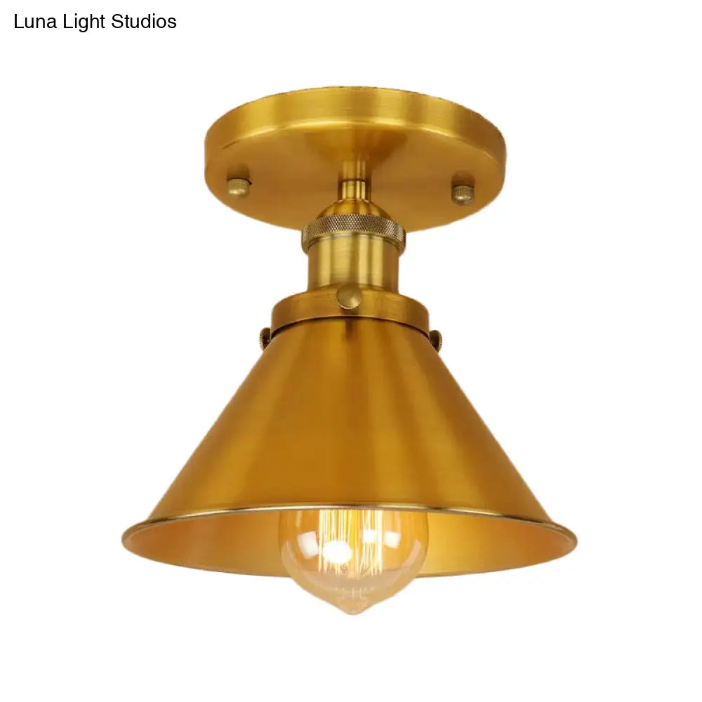 Industrial Iron Cone Shade 1 - Light Ceiling Lamp: Rust/Black/Copper Semi Mount Lighting