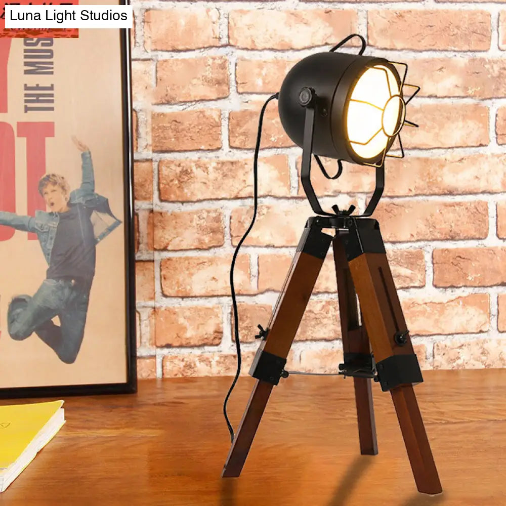 Industrial Metal Black Table Lamp With Cage - Dome Living Room Desk Light Fixture