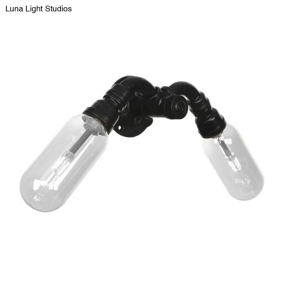 Industrial Metal Capsule Shade Wall Light Fixture With 2 Black Sconce Lamps And Pipe Design -