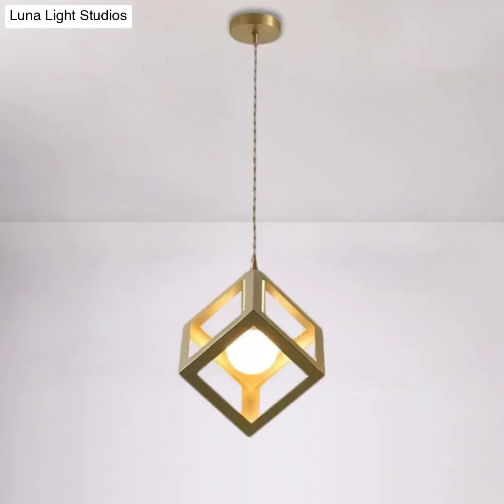 Industrial Metal Pendant Lighting With Gold Finish And Wire Frame For Dining Room - 1 Head