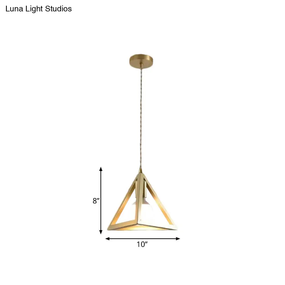 Industrial Metal Pendant Lighting With Gold Finish And Wire Frame For Dining Room - 1 Head