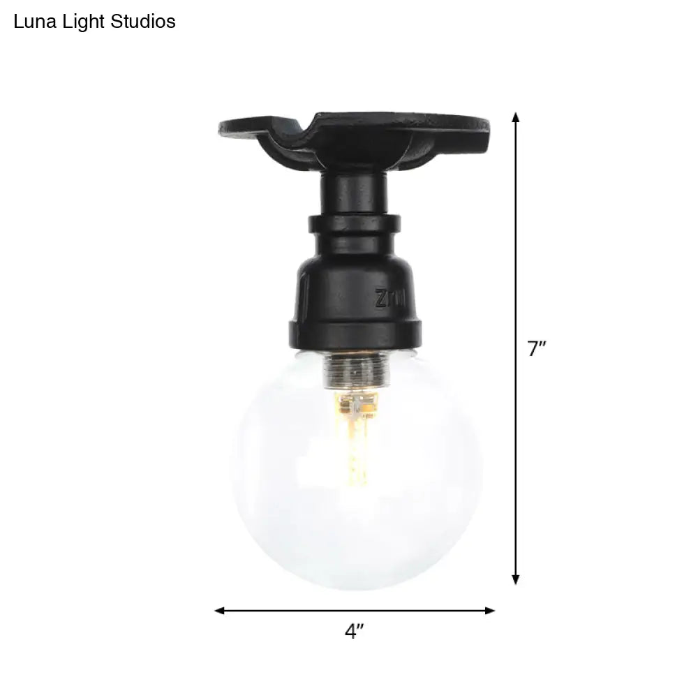 Industrial Orb Clear Glass Semi Flush Ceiling Fixture With 1 Bulb In Black