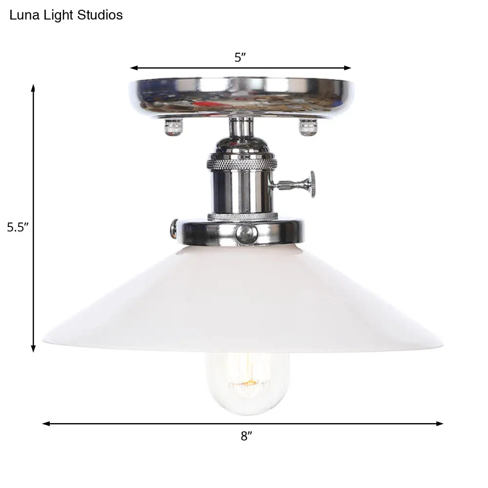 Industrial Semi Flush Ceiling Light With Cone/Saucer Opal/Clear Glass Shade - Perfect For Living