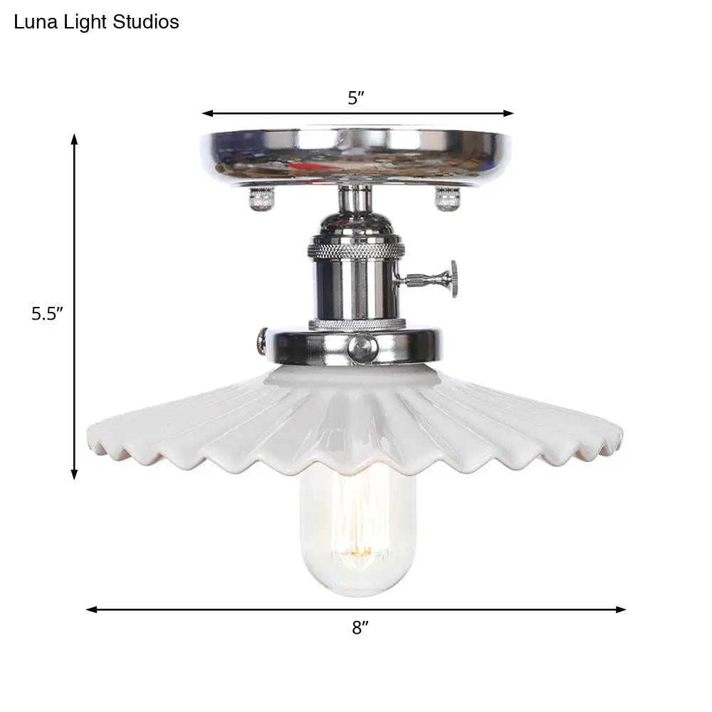 Industrial Semi Flush Ceiling Light With Cone/Saucer Opal/Clear Glass Shade - Perfect For Living