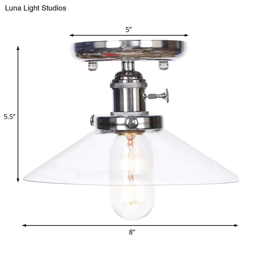 Industrial Semi Flush Ceiling Light With Cone/Saucer Opal/Clear Glass Shade - Perfect For Living