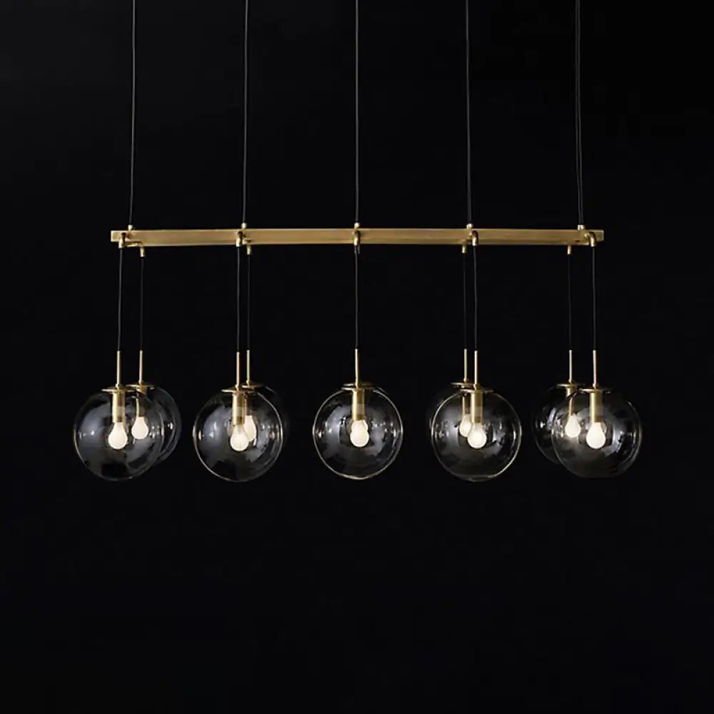 Industrial Smoke Glass Island Lighting 6/8/10-Light Nickel/Bronze Led Pendant Fixture 10 / Bronze