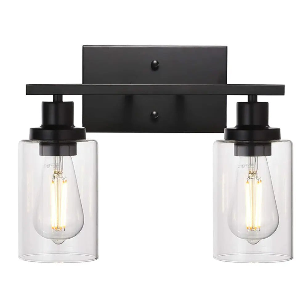 Industrial Style Dual-Head Wall Mounted Vanity Lamp With Pure Glass Shades For Bathrooms Black