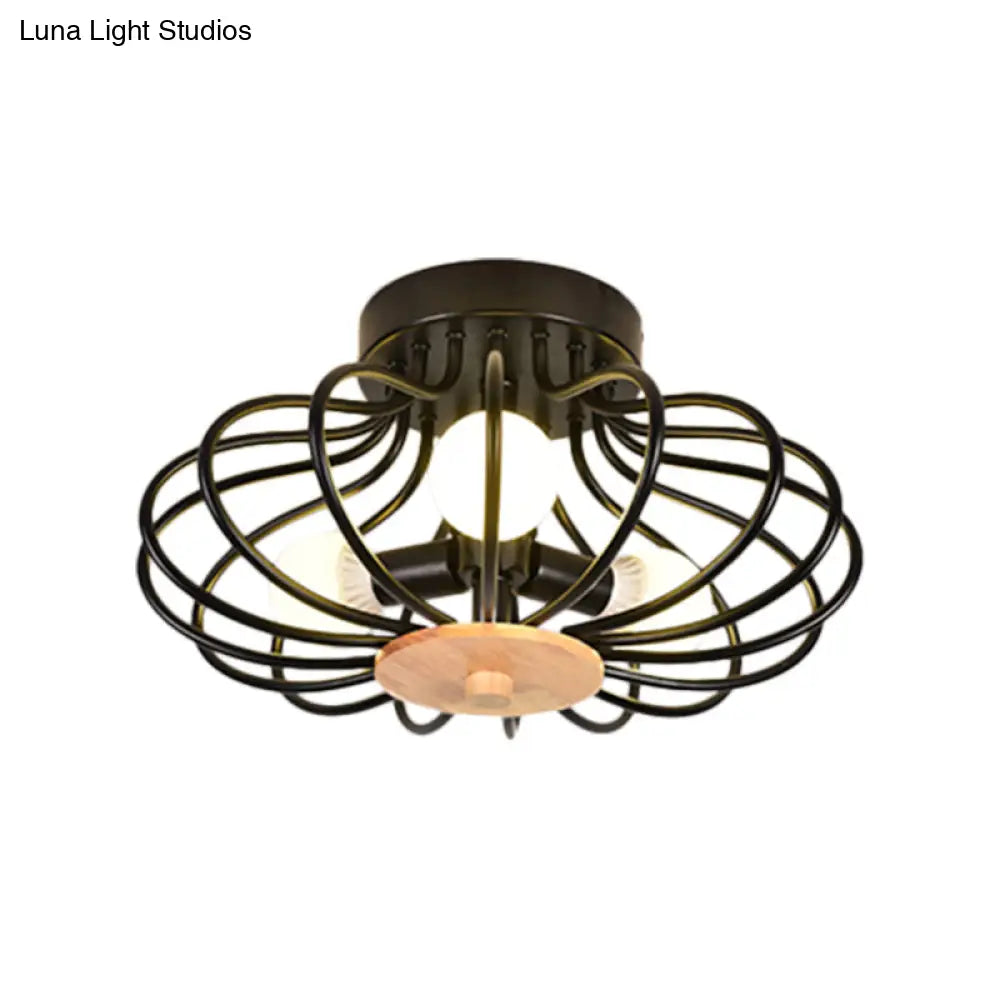 Industrial Style Metal Ceiling Light Fixture - Fan Shaped Semi-Flush Mount With 3/5 Heads