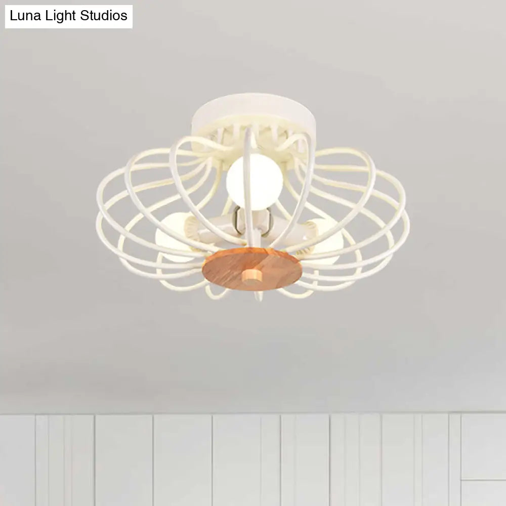 Industrial Style Metal Ceiling Light Fixture - Fan Shaped Semi-Flush Mount With 3/5 Heads