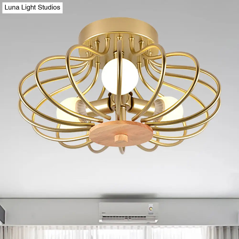 Industrial Style Metal Ceiling Light Fixture - Fan Shaped Semi-Flush Mount With 3/5 Heads