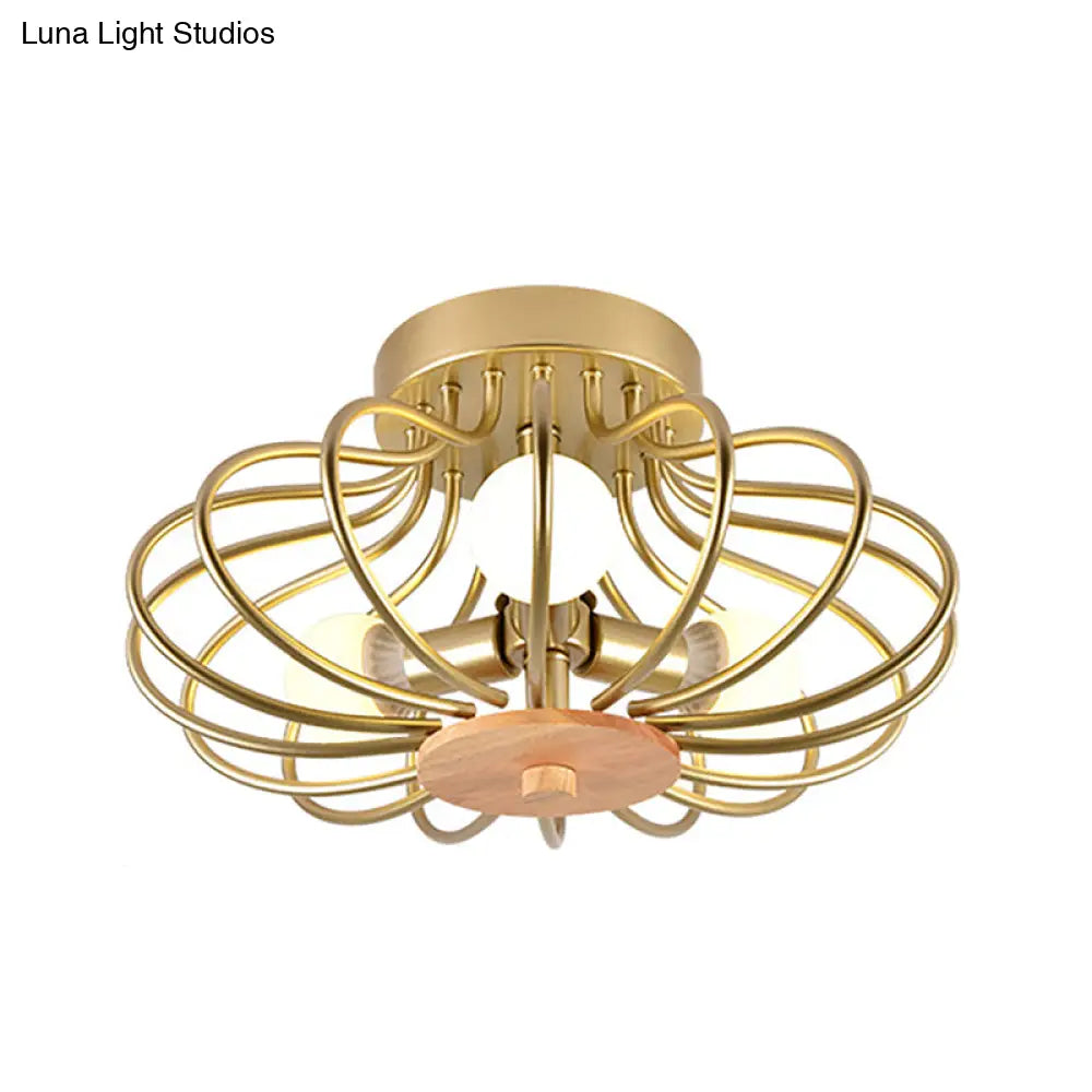 Industrial Style Metal Ceiling Light Fixture - Fan Shaped Semi-Flush Mount With 3/5 Heads