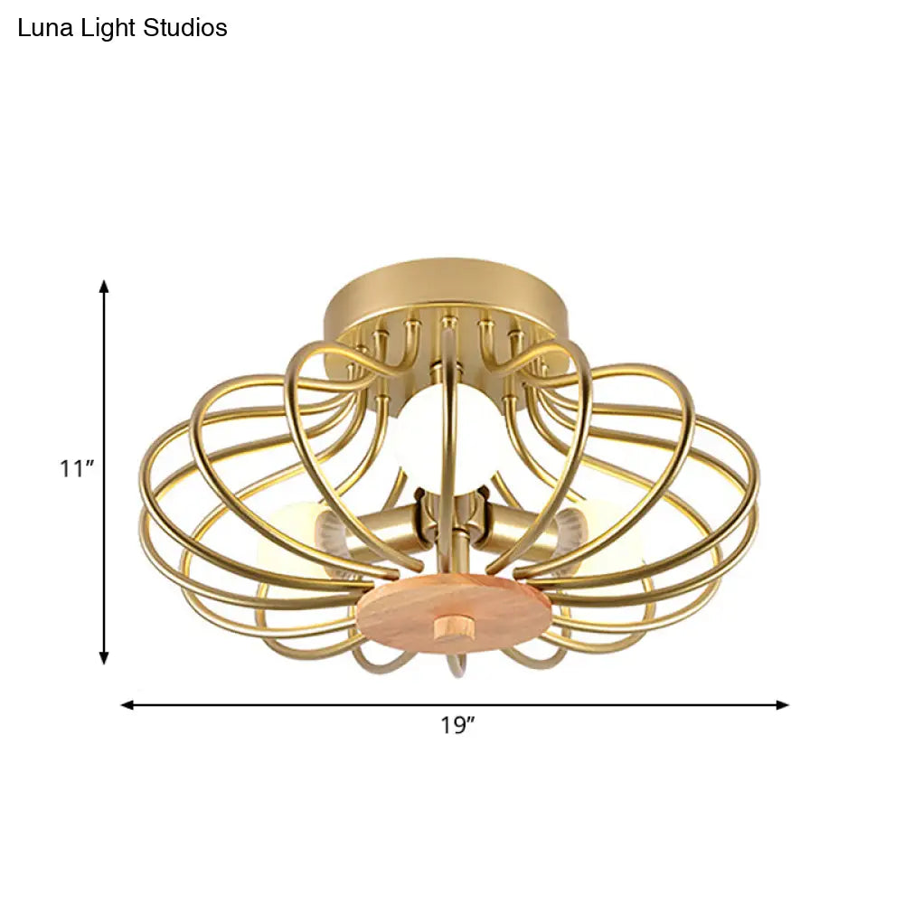 Industrial Style Metal Ceiling Light Fixture - Fan Shaped Semi-Flush Mount With 3/5 Heads