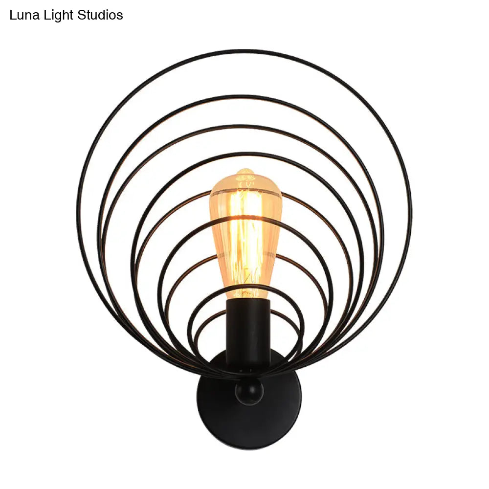 Industrial Style Metal Sconce Wall Lamp For Dining Room - Black Finish Single Bulb