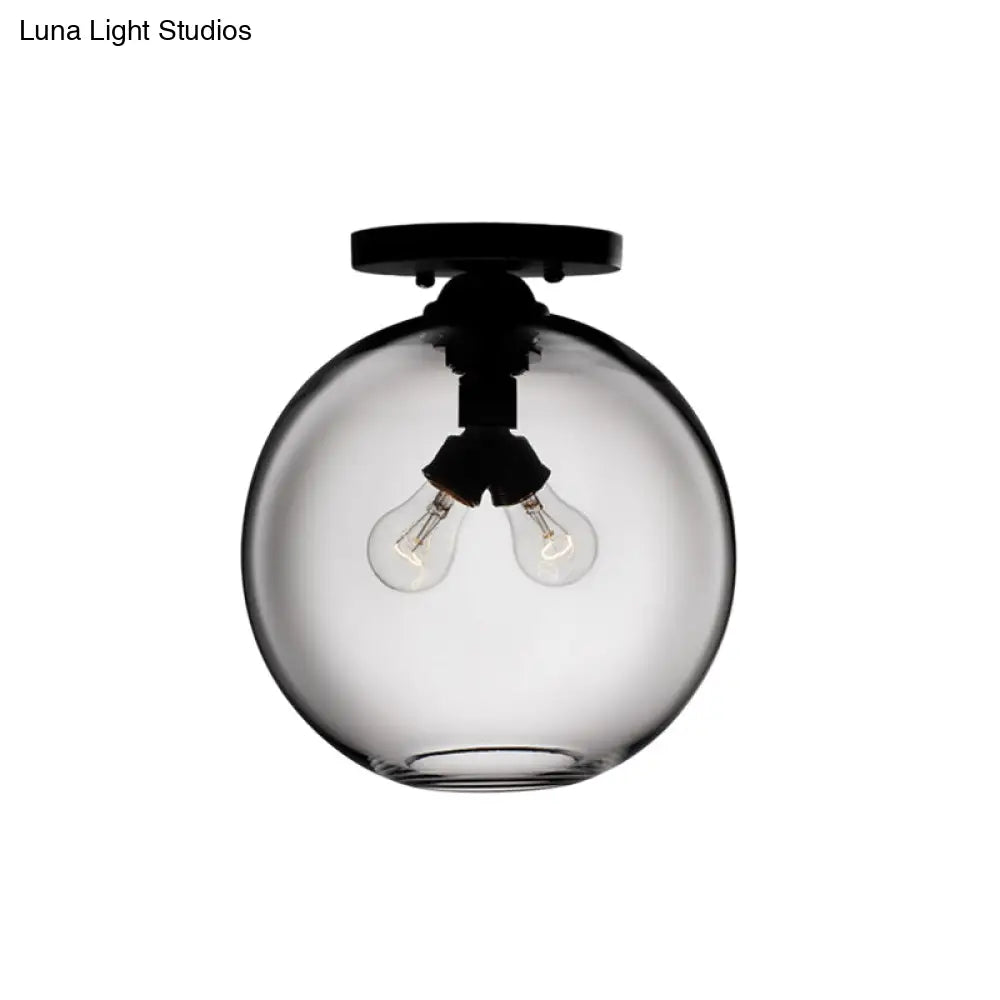 Industrial Style Semi-Flush Ceiling Light With Globe Shade In Red/Brown/Blue Glass For Dining Room