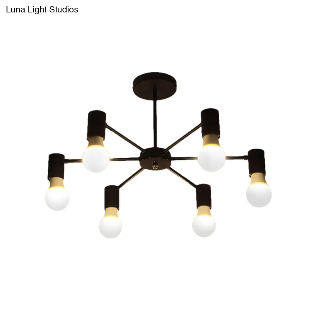 Industrial Style Semi Flush Ceiling Light With Open Bulb Available In Black/White - 3 Or 5 Heads