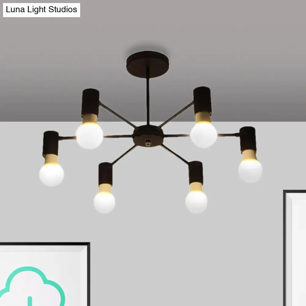Industrial Style Semi Flush Ceiling Light With Open Bulb Available In Black/White - 3 Or 5 Heads