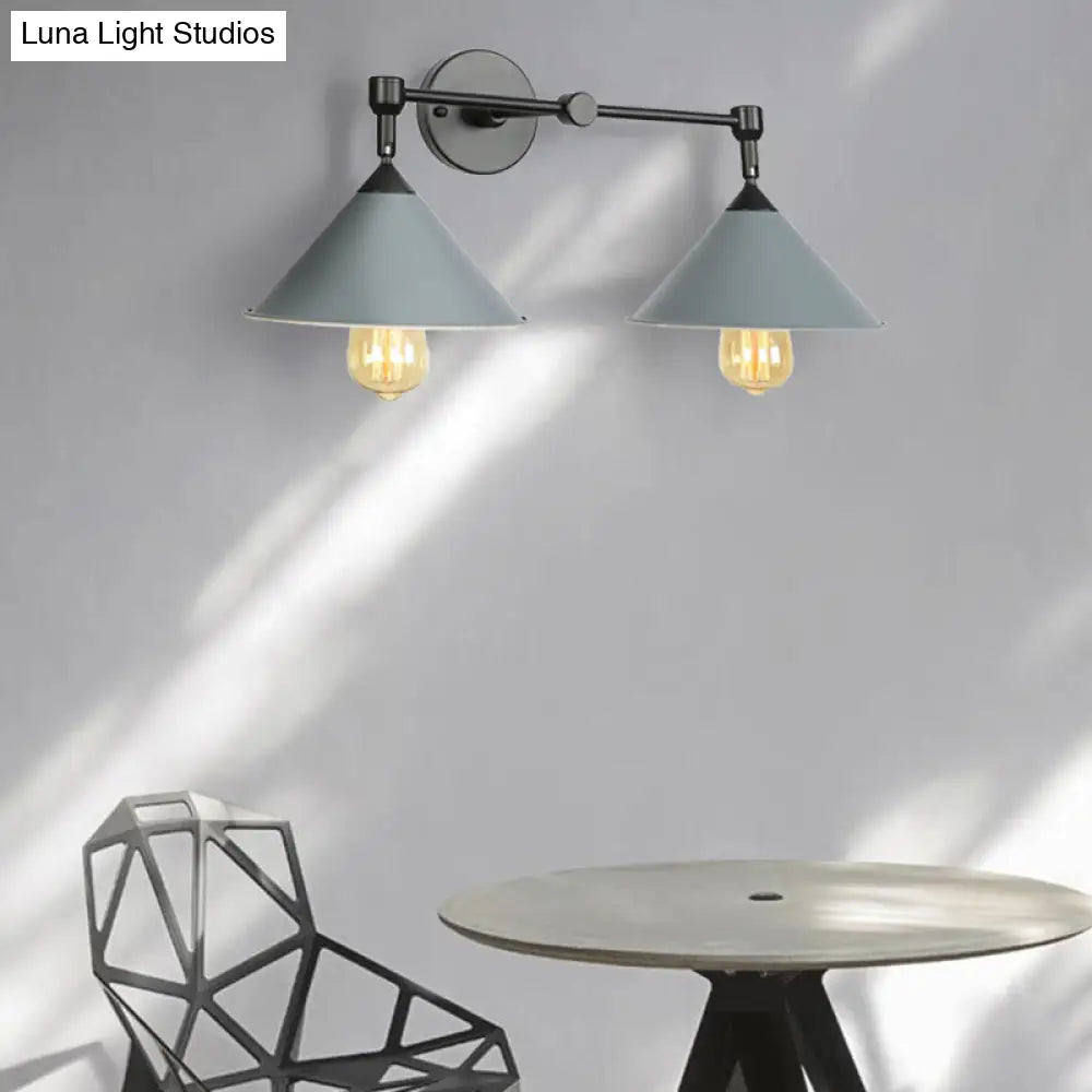Industrial Vintage Wall Sconce With 2 Cone Lights - Metal Lamp For Restaurants In Black/Grey
