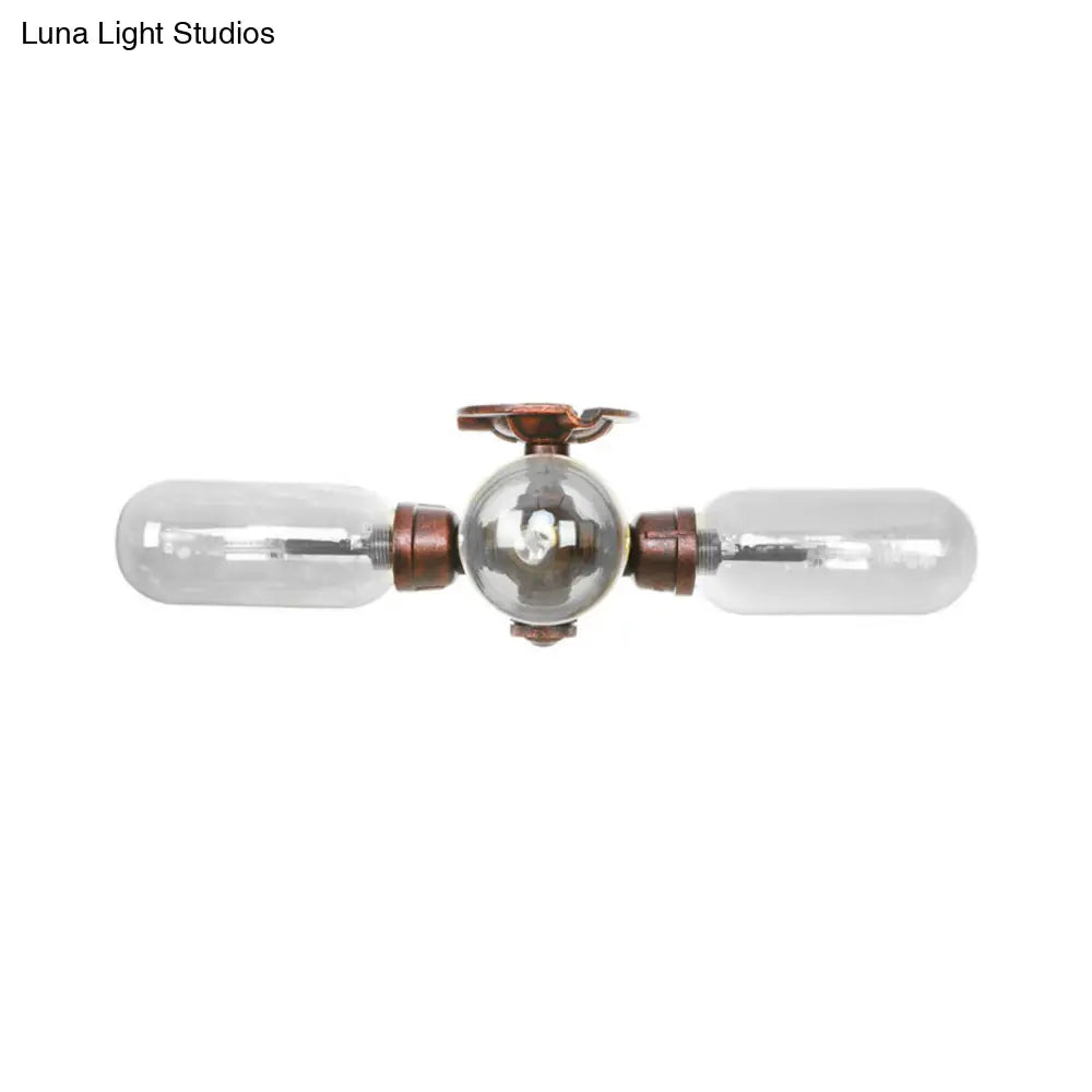 Industrial Weathered Copper Semi Mount Indoor Ceiling Light With Clear Glass And Pipe Design -