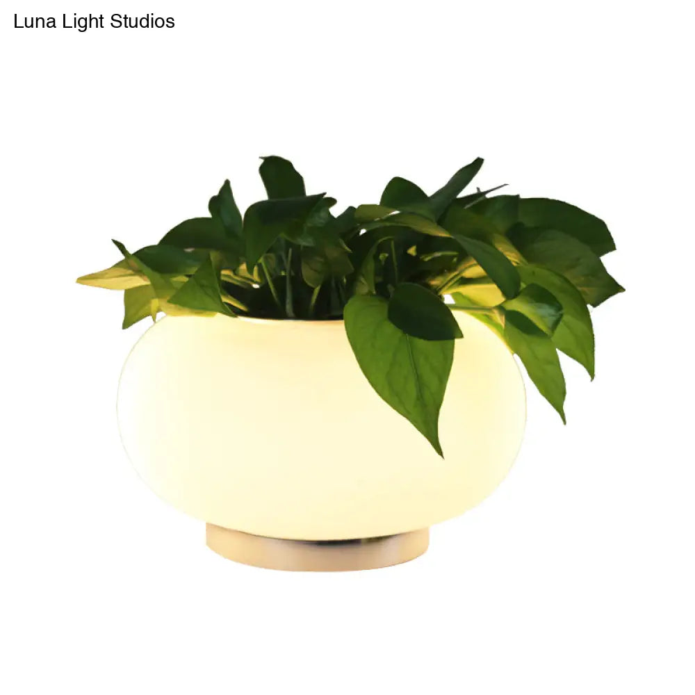 Industrial White Glass Nightstand Light - 11/15/19 Long 1-Light Oval Table Lighting For Bedroom