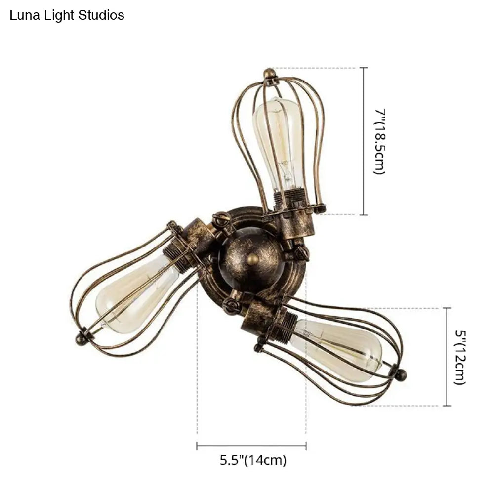 Industrial Wire Cage Metal Bedroom Ceiling Light - Rustic Close-To-Ceiling Mount