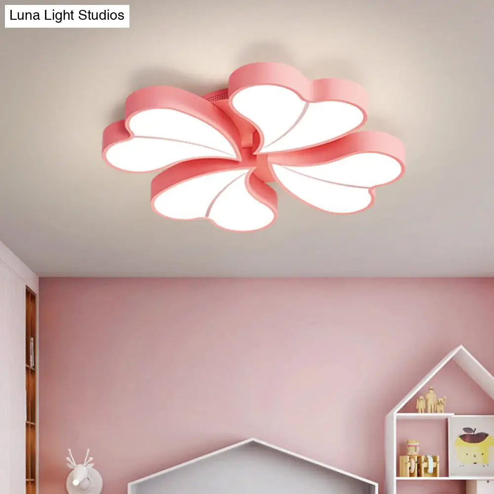 Iron Clover Flush Ceiling Light In Macaron White/Blue/Pink Led Mount With Acrylic Shade - Ideal For