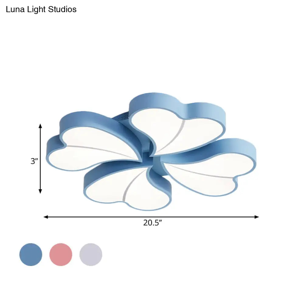 Iron Clover Flush Ceiling Light In Macaron White/Blue/Pink Led Mount With Acrylic Shade - Ideal For