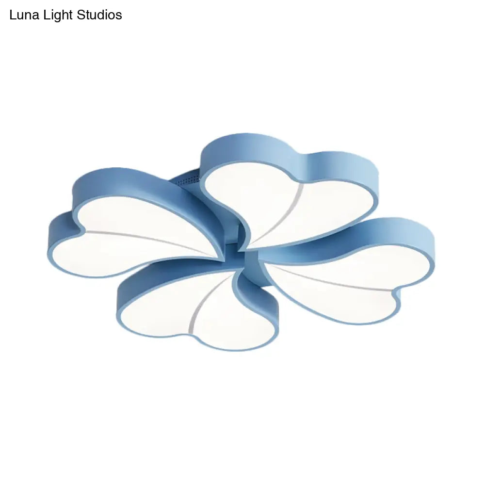 Iron Clover Flush Ceiling Light In Macaron White/Blue/Pink Led Mount With Acrylic Shade - Ideal For