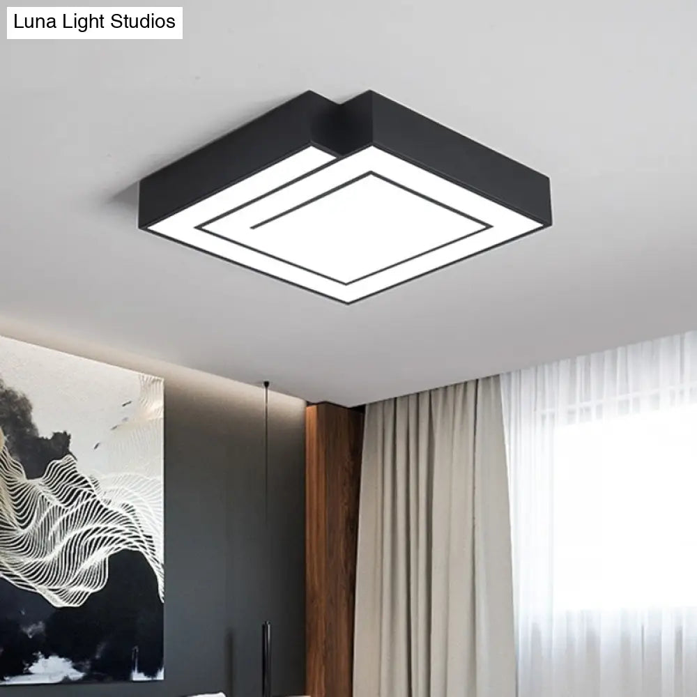 Iron Square Led Flush Mount Lighting - 18’/21.5’ White/Black Bedroom White/Warm Light