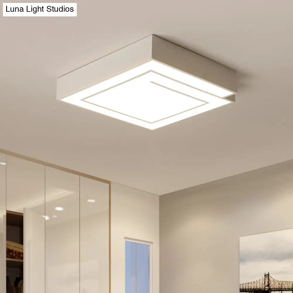 Iron Square Led Flush Mount Lighting - 18’/21.5’ White/Black Bedroom White/Warm Light