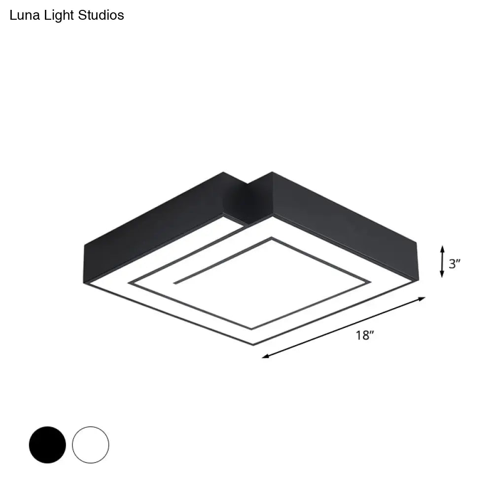 Iron Square Led Flush Mount Lighting - 18’/21.5’ White/Black Bedroom White/Warm Light