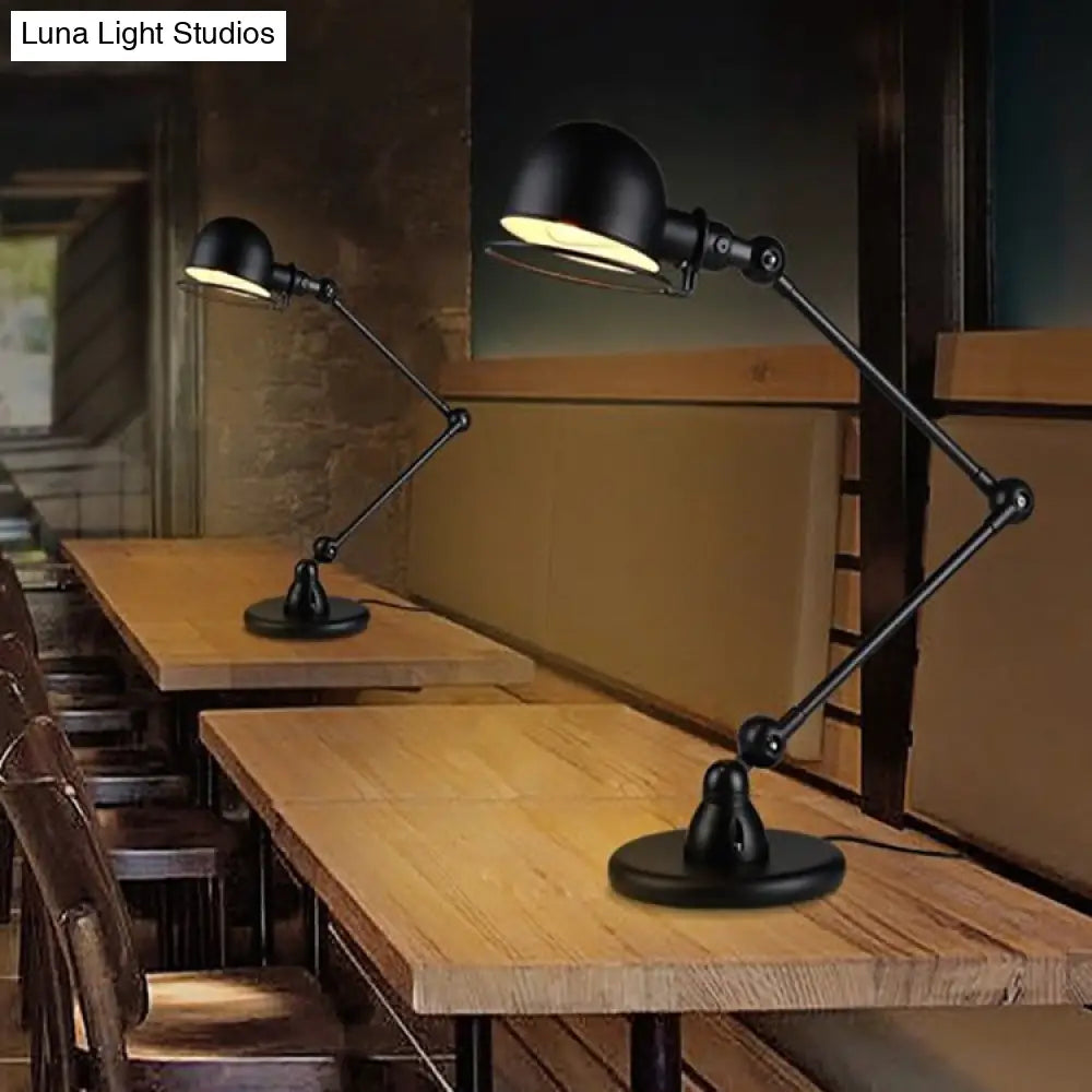 Iron Swing Arm Restaurant Desk Lamp With Dome Shade - Antiqued Black Finish 1-Bulb Table Lighting